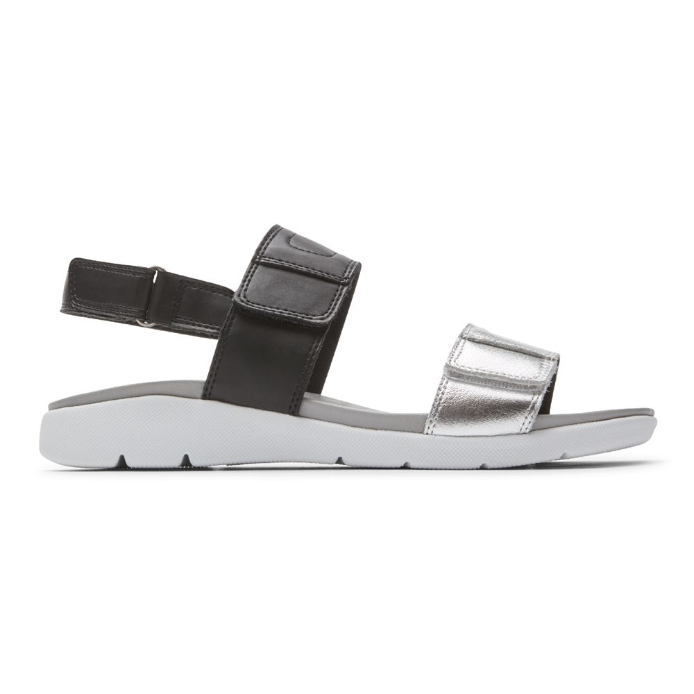 Rockport Eileen 2-Band - Womens Sandals - Black/Silver - NZ (OSB-840175)